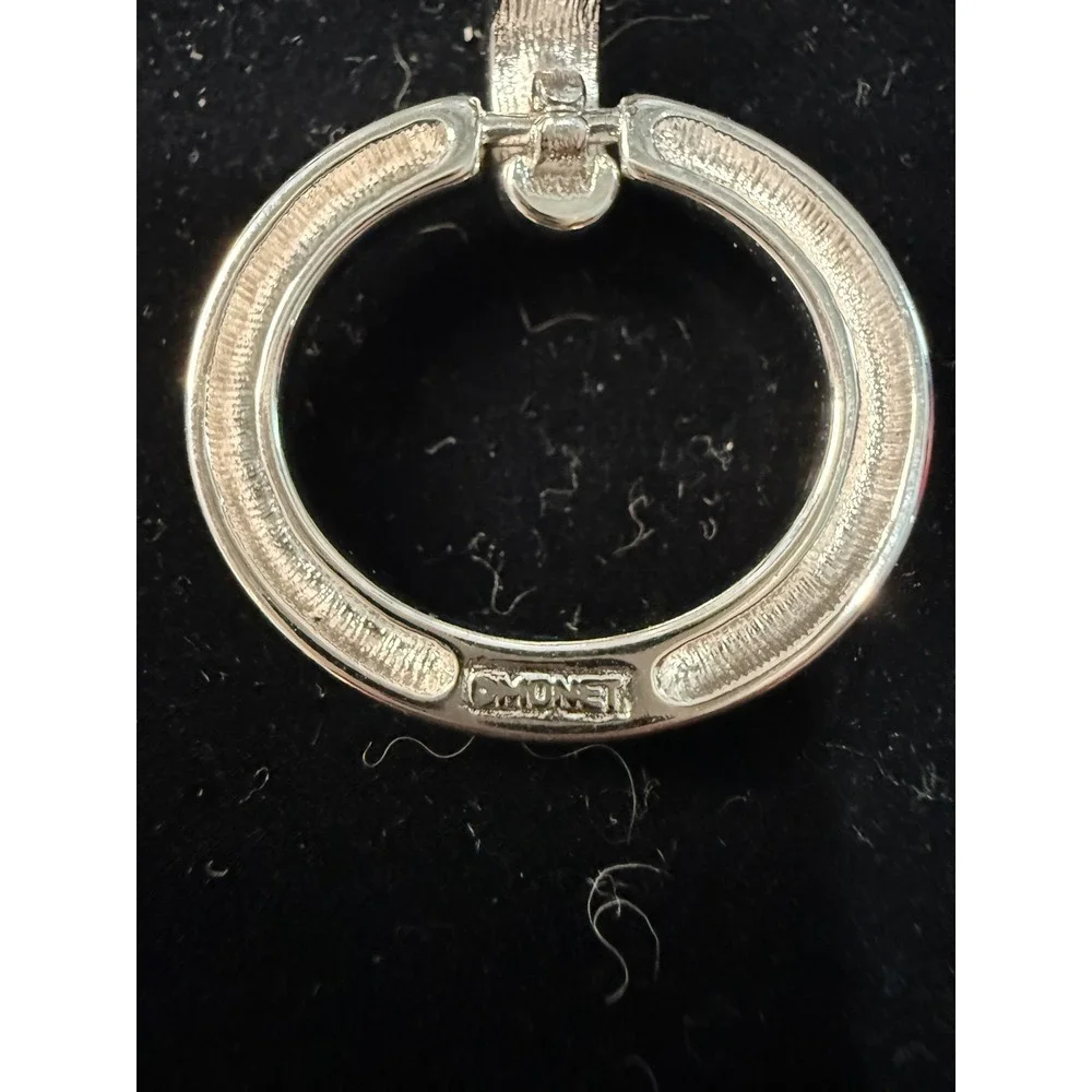Monet Vintage Silver Tone‎ Door Knocker Hoop Drop Earrings Post Back Round Retro